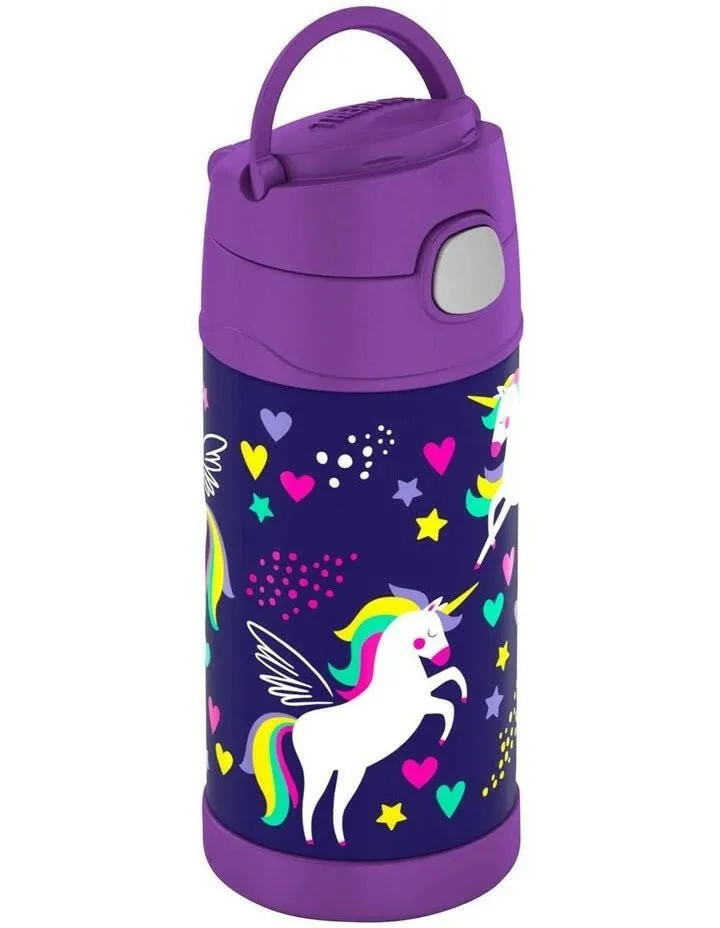 Thermos Drink Bottle - FUNtainer­ Stainless Steel Vacuum Insulated Drink Bottle 355ml PURPLE UNICORN