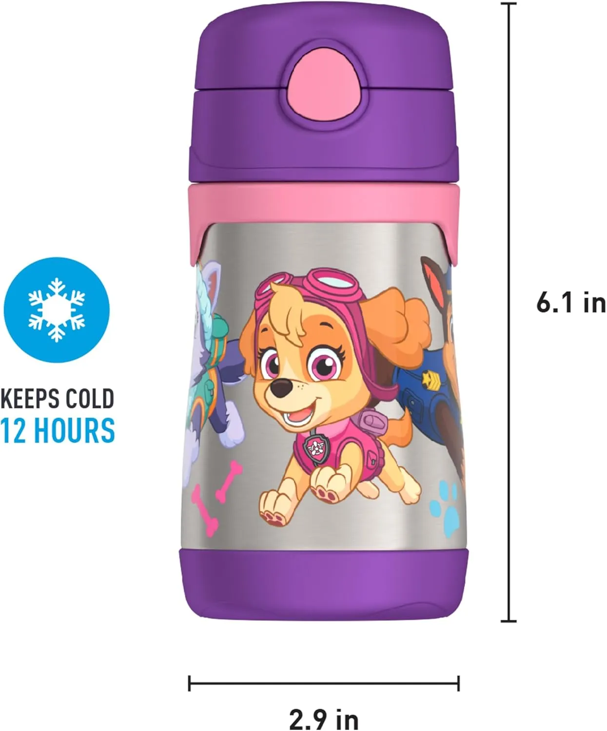 THERMOS Vacuum Insulated Stainless Steel 10oz Straw Bottle, Paw Patrol Girl