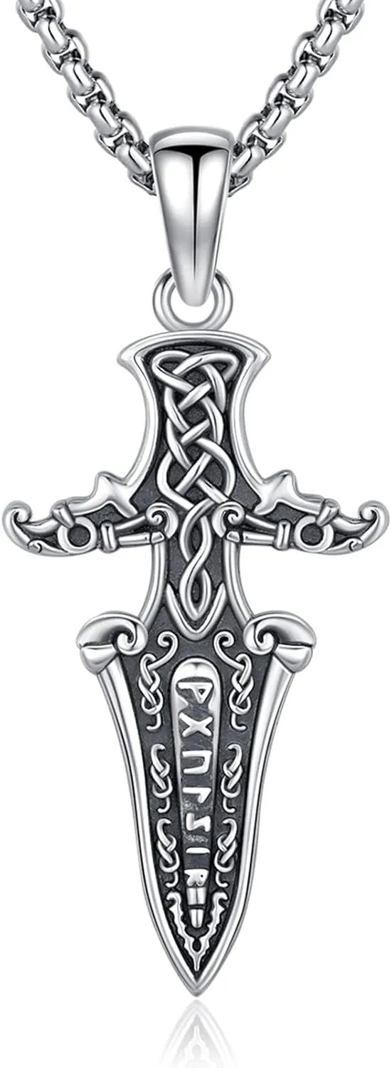 Thors Hammer Necklace/Viking Tree of Life/Valknut/Vegvisir/Triskelion/Sword/Spear Point Arrowhead/Urn Necklace for Ashes/Compass Necklace 925 Sterling Silver Amulet Jewelry for Men Women