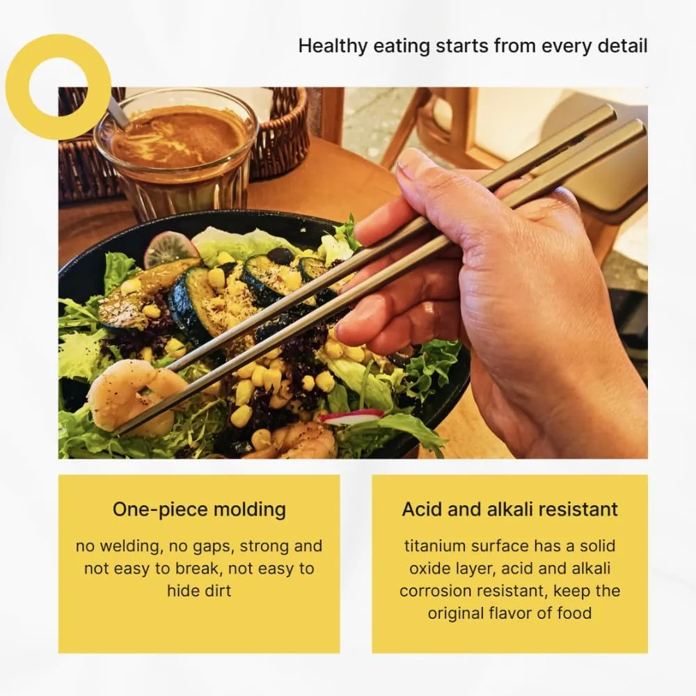 Titanium Flatware Portable Lightweight Cutlery Set Pure Titanium Spoon Spork Knife Chopsticks Includes Keyhole for Easy Storage EDC Tableware (3)