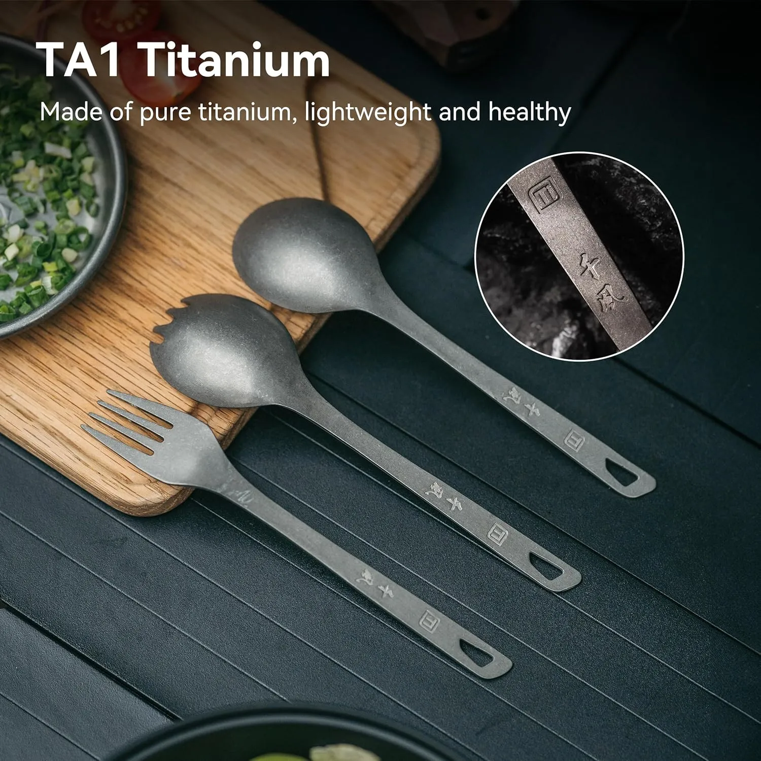 Titanium Fork, Ultralight Camping Fork, Portable Reusable Flatware for Outdoor Backpacking Hiking Picnic Travel, with Storage Bag