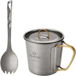 Titanium Mug & Spork Set, 350ml lightweight coffee cup, Portable Tableware for Outdoor Backpacking Hiking Picnic