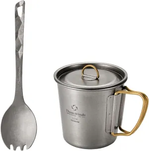 Titanium Mug & Spork Set, Lightweight Camping Flatware, Portable Tableware for Outdoor Backpacking Hiking Picnic