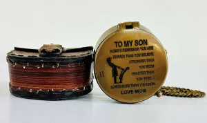 to My Son Compass Personalized Sundial Compass with Leather Case/Gift for Son/to My Son Gifts/Mom to Son Gift/Dad to Son/Grandson Gift, Directional Magnetic Sundial Compass