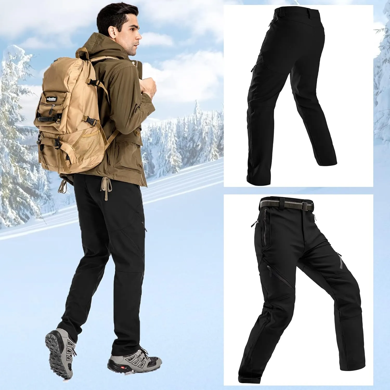 Toomett Snow pants men ski waterproof Hiking Insulated Fleece Lined winter Outdoor softshell cargo pants