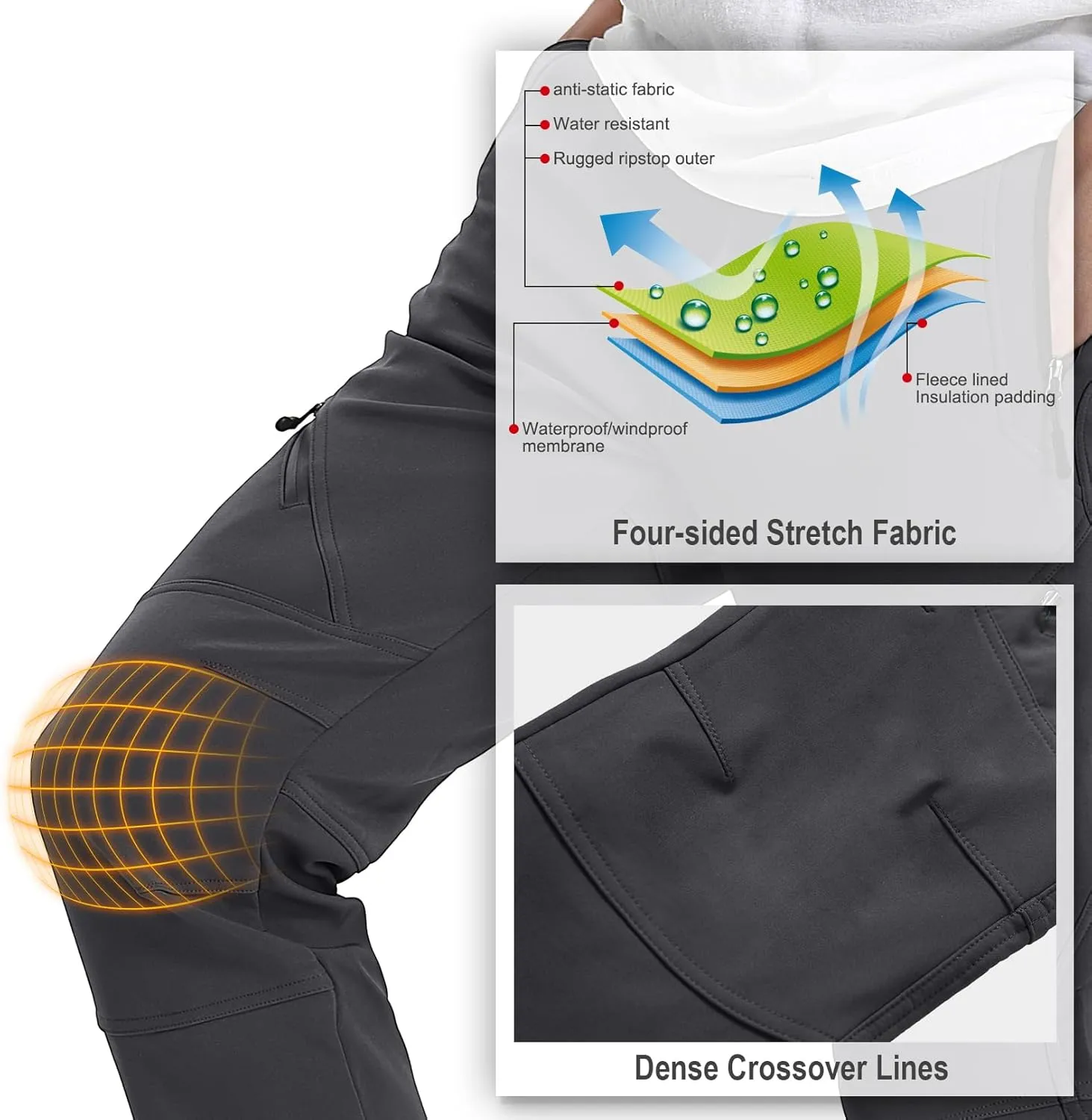 Toomett Snow pants men ski waterproof Hiking Insulated Fleece Lined winter Outdoor softshell cargo pants