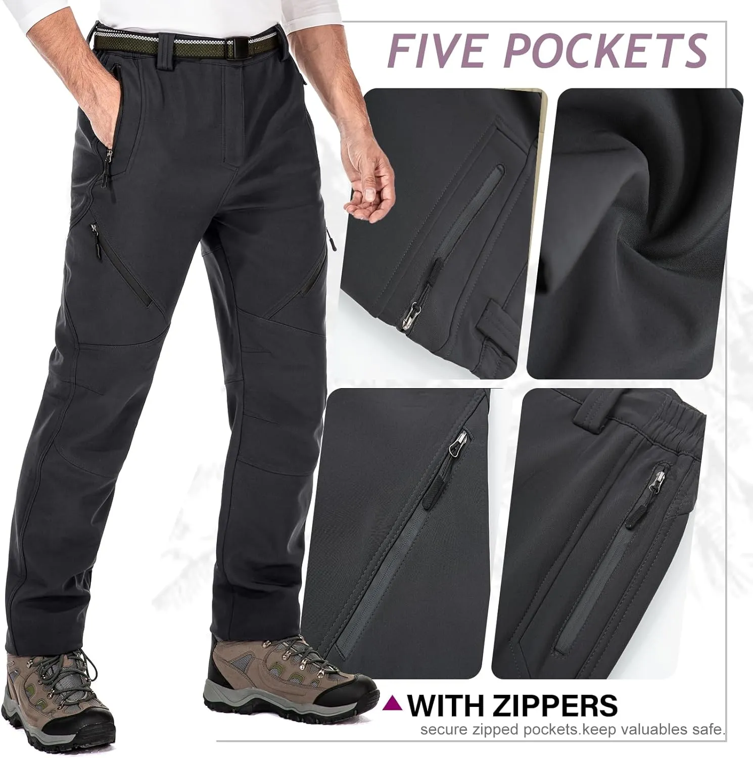 Toomett Snow pants men ski waterproof Hiking Insulated Fleece Lined winter Outdoor softshell cargo pants