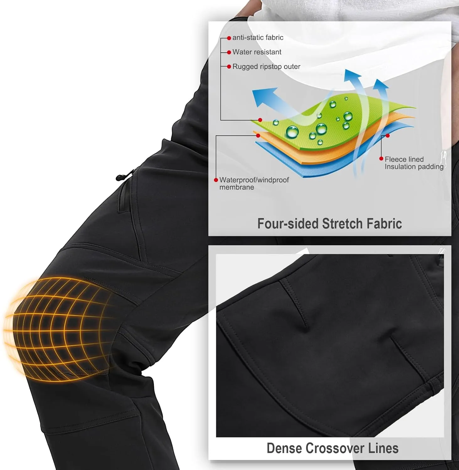 Toomett Snow pants men ski waterproof Hiking Insulated Fleece Lined winter Outdoor softshell cargo pants