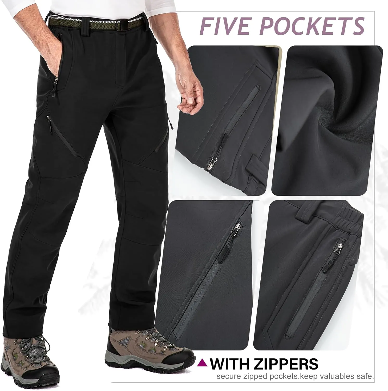 Toomett Snow pants men ski waterproof Hiking Insulated Fleece Lined winter Outdoor softshell cargo pants