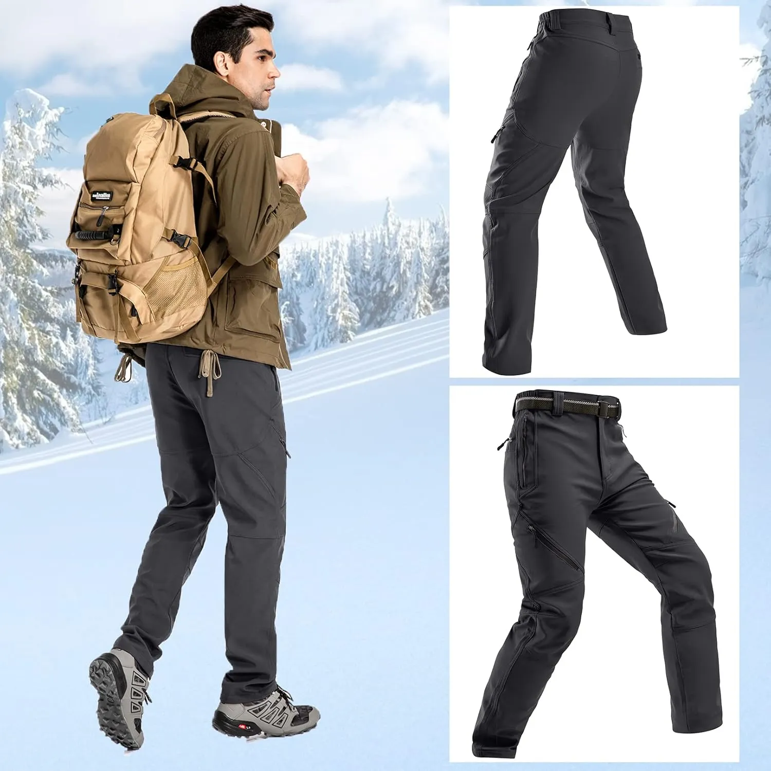 Toomett Snow pants men ski waterproof Hiking Insulated Fleece Lined winter Outdoor softshell cargo pants