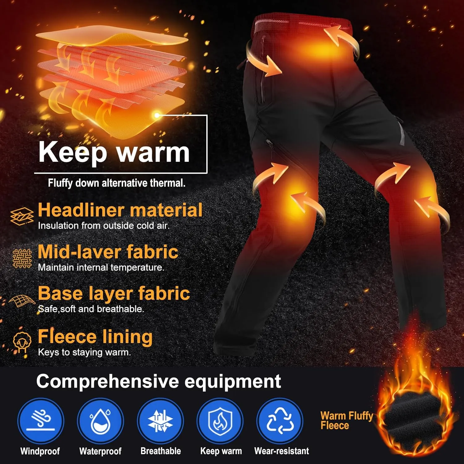 Toomett Snow pants men ski waterproof Hiking Insulated Fleece Lined winter Outdoor softshell cargo pants