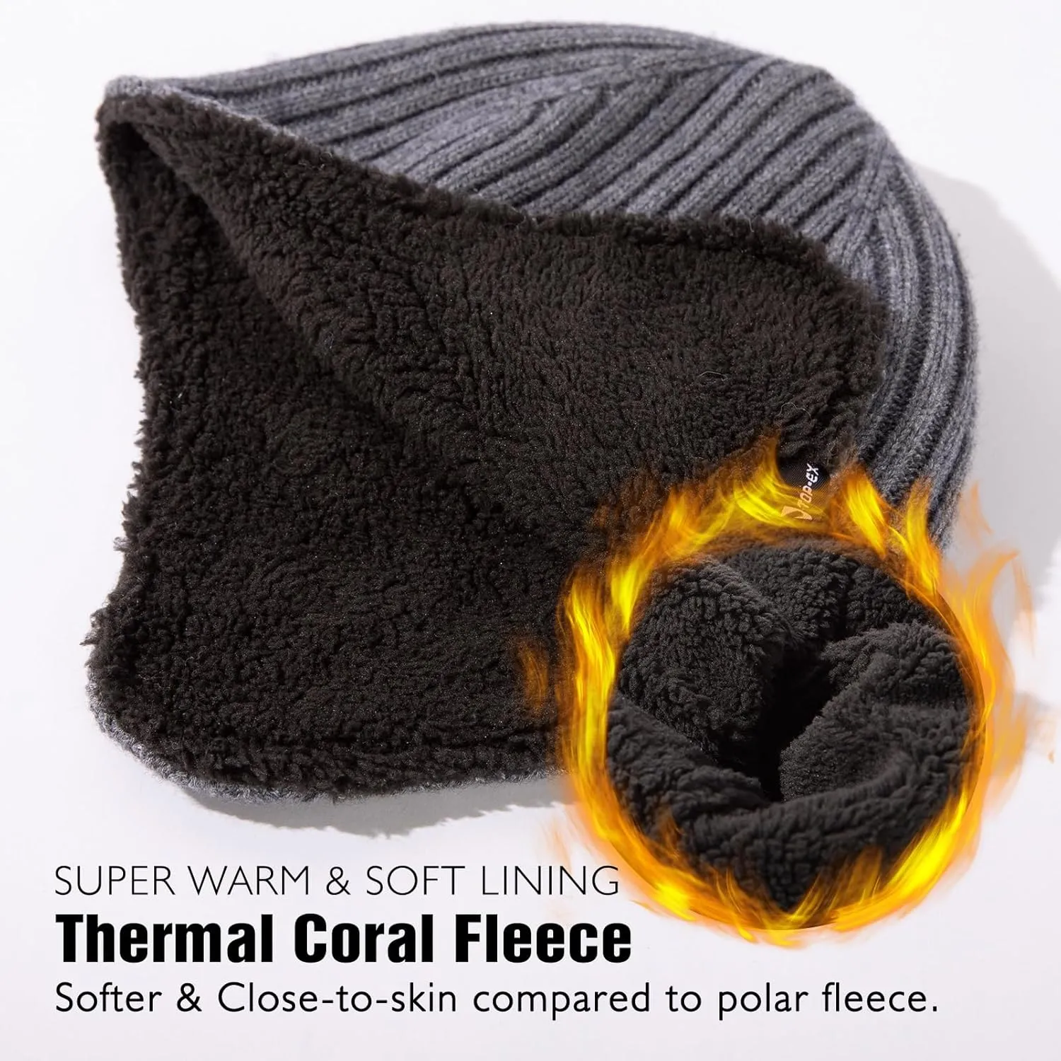 TOP-EX Oversized XL/XXL Merino Wool Blend Waterproof Earflap Beanie Fleece Lined Hat Winter Skull Cap