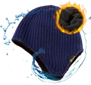 TOP-EX Oversized XL/XXL Merino Wool Blend Waterproof Earflap Beanie Fleece Lined Hat Winter Skull Cap