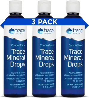 Trace Minerals ConcenTrace Drops | Full Spectrum Minerals | Ionic Liquid Magnesium, Chloride, Potassium | Low Sodium | Energy, Electrolytes, Hydration | 288 Day Supply, 8 fl oz (Pack of 3)
