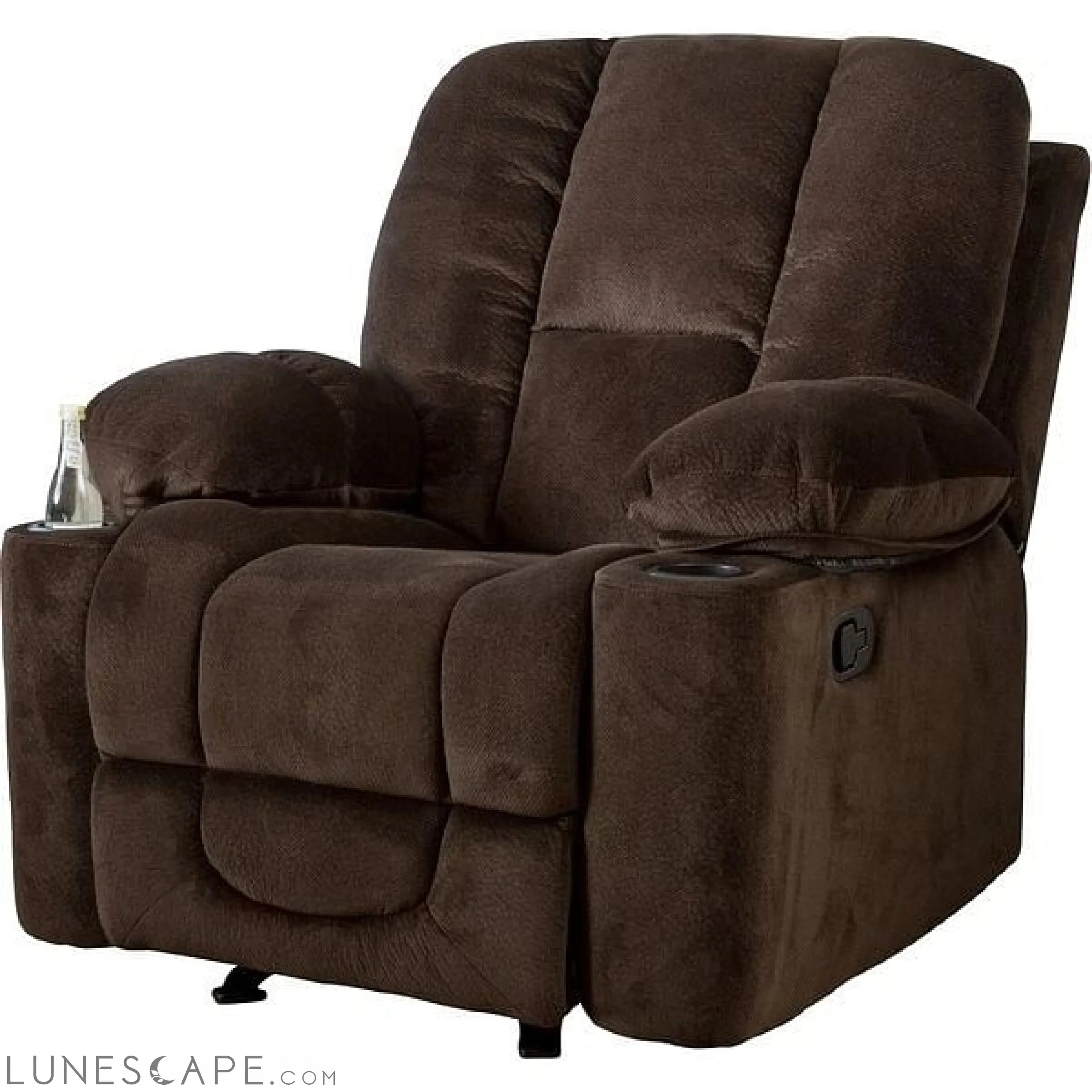 Traditional Upholstered Manual Reclining Sofa Chair w/ 2 Cup Holders
