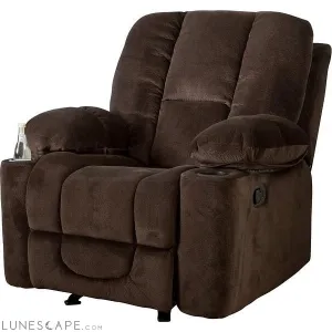 Traditional Upholstered Manual Reclining Sofa Chair w/ 2 Cup Holders