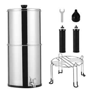 TrailBlaze Water Filter System, Stainless Steel Table-Top Filter System with 2 Filters and Stand, Reduce 99% Chlorine, for Home, Camping, Rv, Fishing