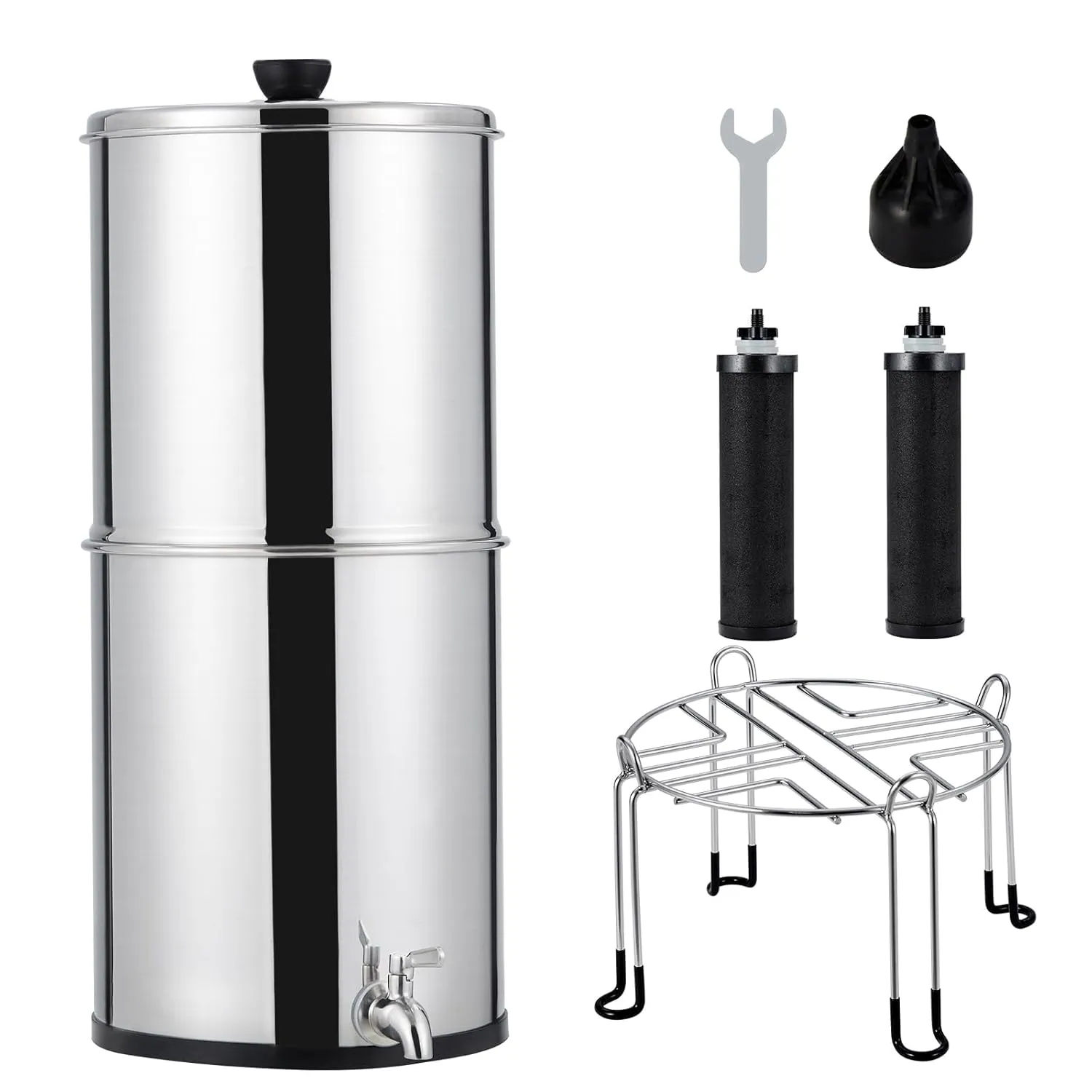 TrailBlaze Water Filter System, Stainless Steel Table-Top Filter System with 2 Filters and Stand, Reduce 99% Chlorine, for Home, Camping, Rv, Fishing