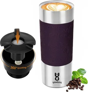 Travel Coffee Mug Spill Proof,17 Oz Travel Mug with 360°Drinking Lid,Double Wall Vacuum Insulated Coffee Travel Mug Stainless Steel Tumbler Thermal Coffee Mugs for Hot and Cold Drinks(Purple)