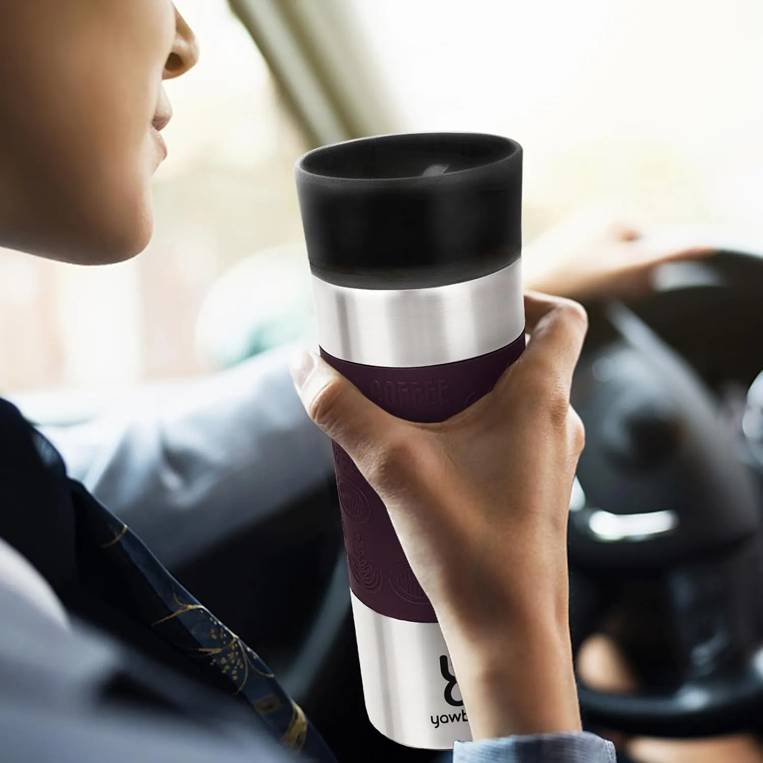 Travel Coffee Mug Spill Proof,17 Oz Travel Mug with 360°Drinking Lid,Double Wall Vacuum Insulated Coffee Travel Mug Stainless Steel Tumbler Thermal Coffee Mugs for Hot and Cold Drinks(Purple)