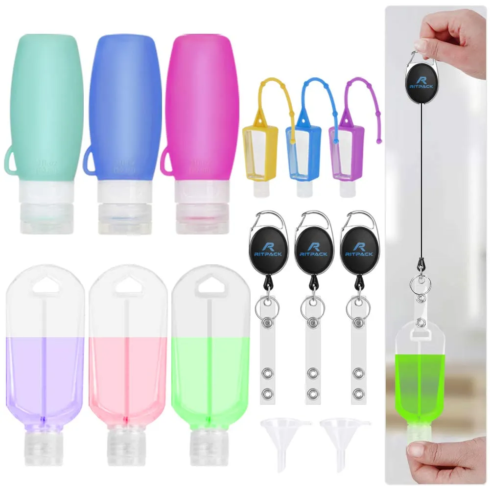 Travel Size Bottles Leak Proof Containers TSA Approved, Squeeze Bottle Container Hand Sanitizer Toiletries Shampoo Conditioner Lotion Soap Liquids, 12Pack with Keychain Stretchable Lanyard