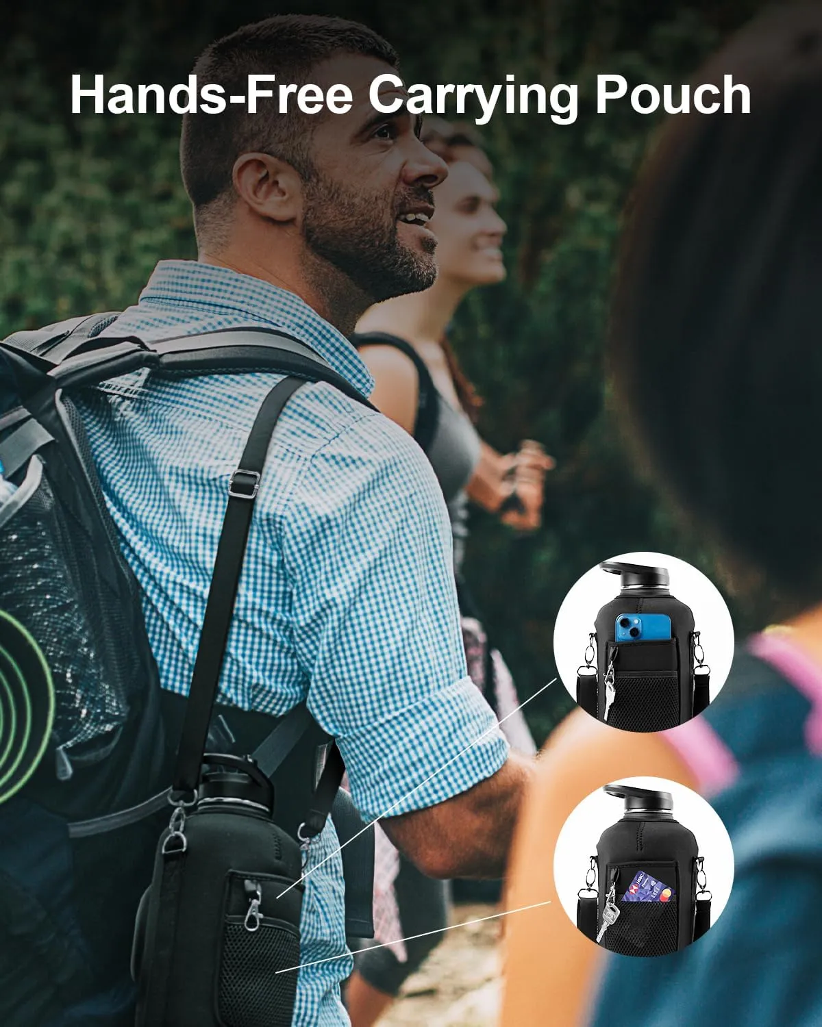 Trebo 64 oz Water Bottle Insulated with Handle, Half Gallon Stainless Steel Metal Large Jug, Travel Flask with Straw Spout Lid, Mug Tumbler Cup with Carry Pouch, Keep Cold Hot, Indigo Black