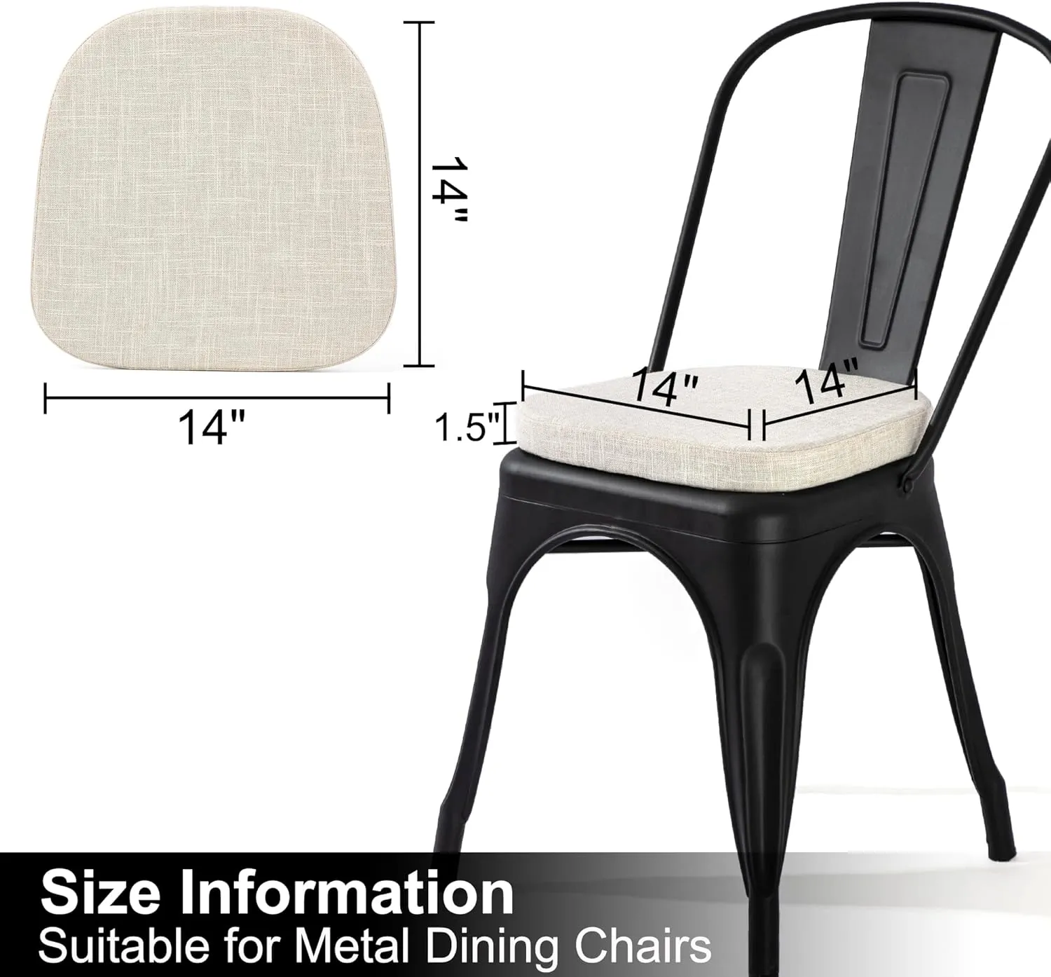 Tromlycs 14x14 Metal Chair Cushions Pads Set of 2 for Tolix Metal Chairs Small Seat Cushions 14 inch Beige