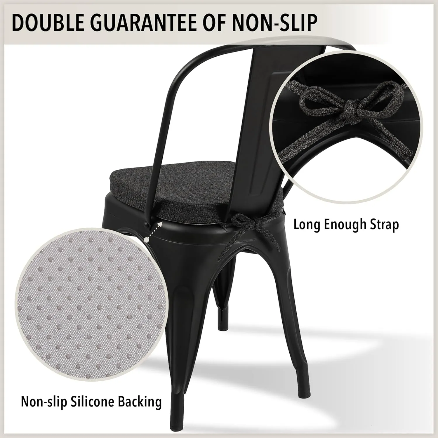 Tromlycs 14x14 Metal Chair Cushions Pads Set of 2 for Tolix Metal Chairs Small Seat Cushions 14 inch Black Gray