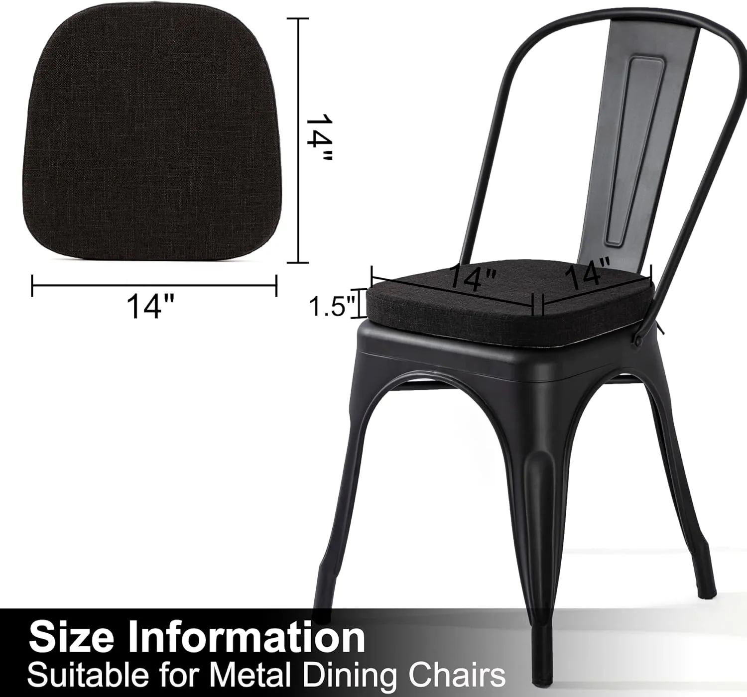 Tromlycs 14x14 Metal Chair Cushions Pads Set of 2 for Tolix Metal Chairs Small Seat Cushions 14 inch Black