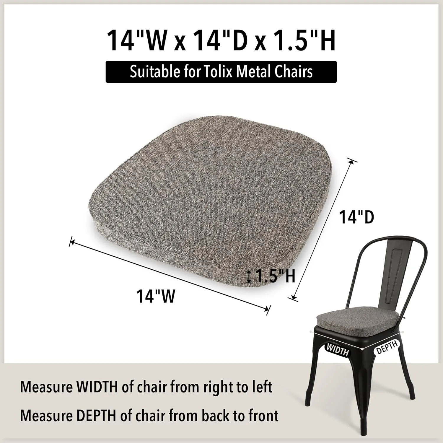 Tromlycs 14x14 Metal Chair Cushions Pads Set of 2 for Tolix Metal Chairs Small Seat Cushions 14 inch Taupe