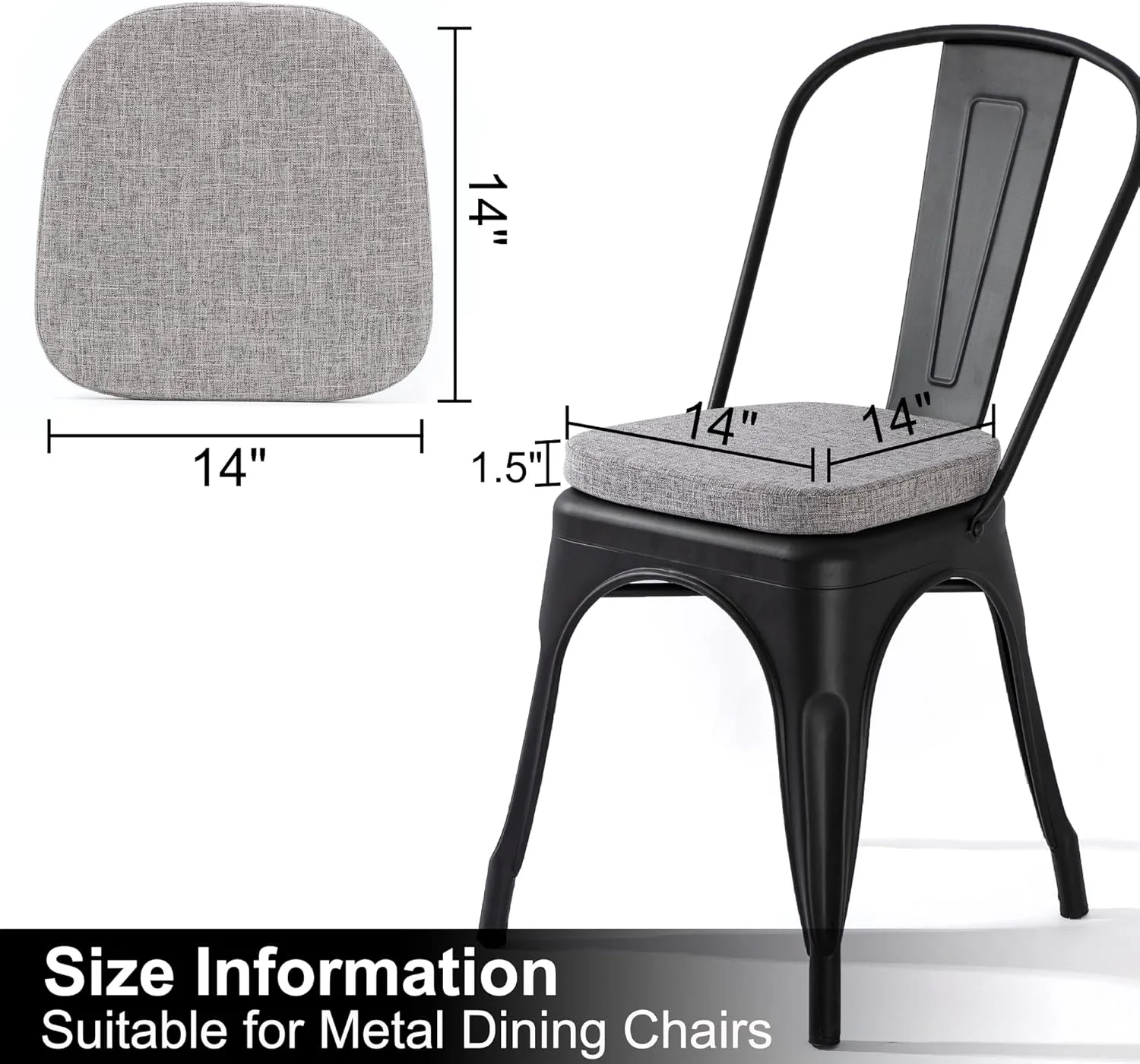 Tromlycs 14x14 Metal Chair Cushions Pads Set of 4 for Tolix Metal Chairs Small Seat Cushions 14 inch Grey