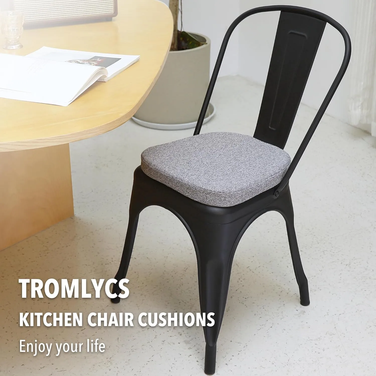 Tromlycs Metal Chair Cushions 14x14 Seat Small Tolix for Metal Chairs Cushions Pads Dining 14 inch Light Grey, One Piece