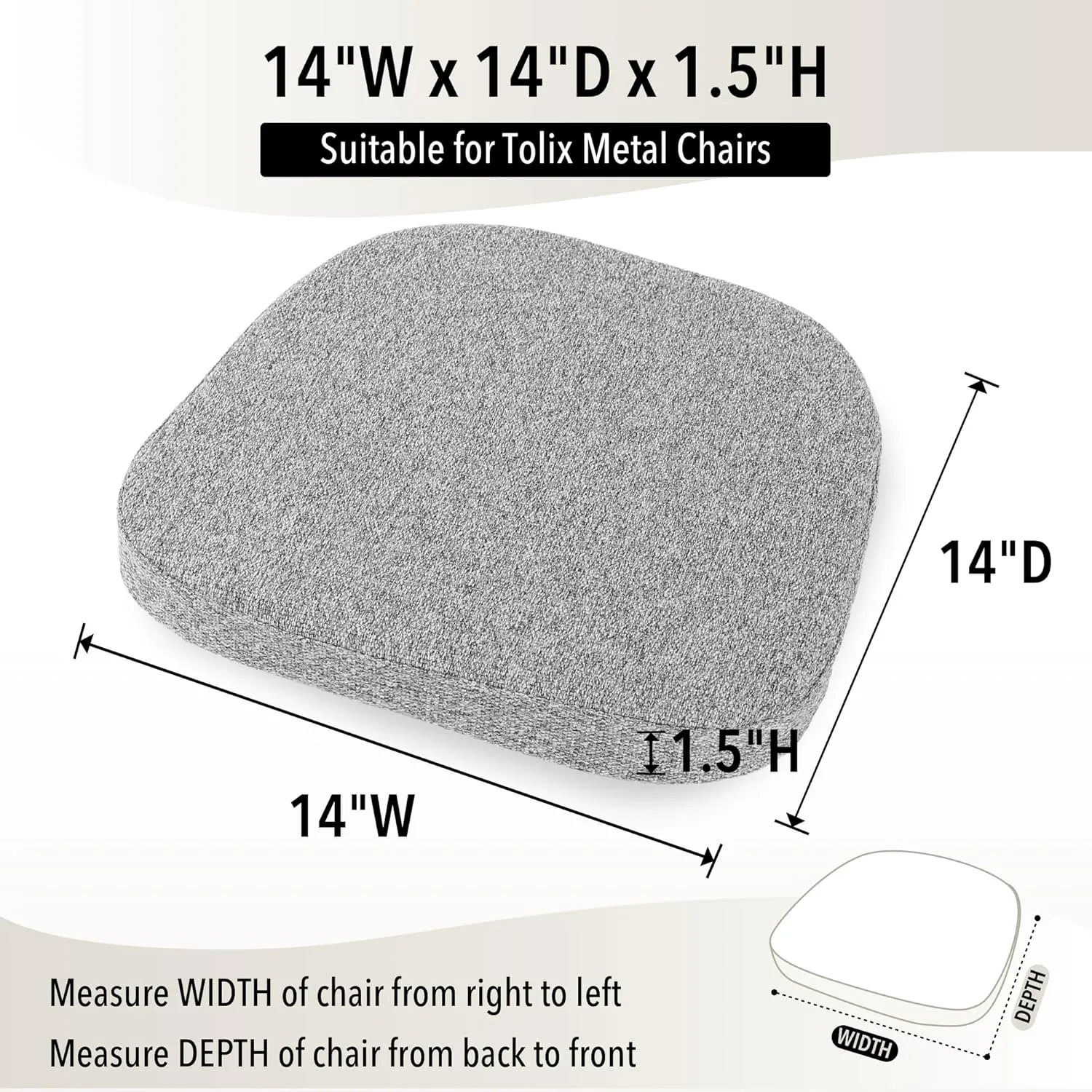 Tromlycs Metal Chair Cushions 14x14 Seat Small Tolix for Metal Chairs Cushions Pads Dining 14 inch Light Grey, One Piece