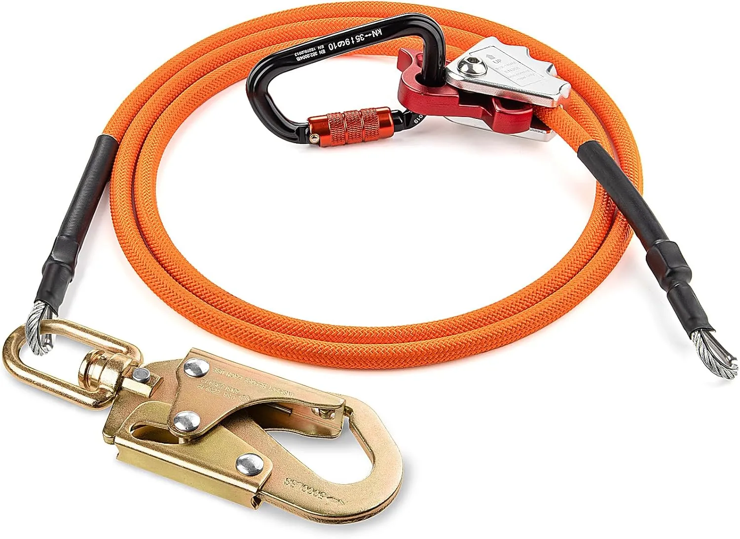 TRSMIMA Steel Wire Core Flipline Arborist Climbing Tree Lanyard Kit with Swivel Snap Hook, Triple Lock Carabiner, Rope Grab Adjuster - 10ft Fall Protection, 1/2" Galvanized Steel Cable