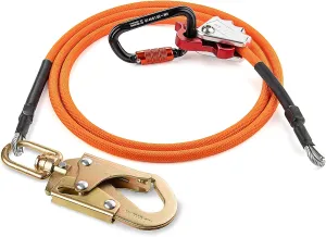 TRSMIMA Steel Wire Core Flipline Arborist Climbing Tree Lanyard Kit with Swivel Snap Hook, Triple Lock Carabiner, Rope Grab Adjuster - 10ft Fall Protection, 1/2" Galvanized Steel Cable