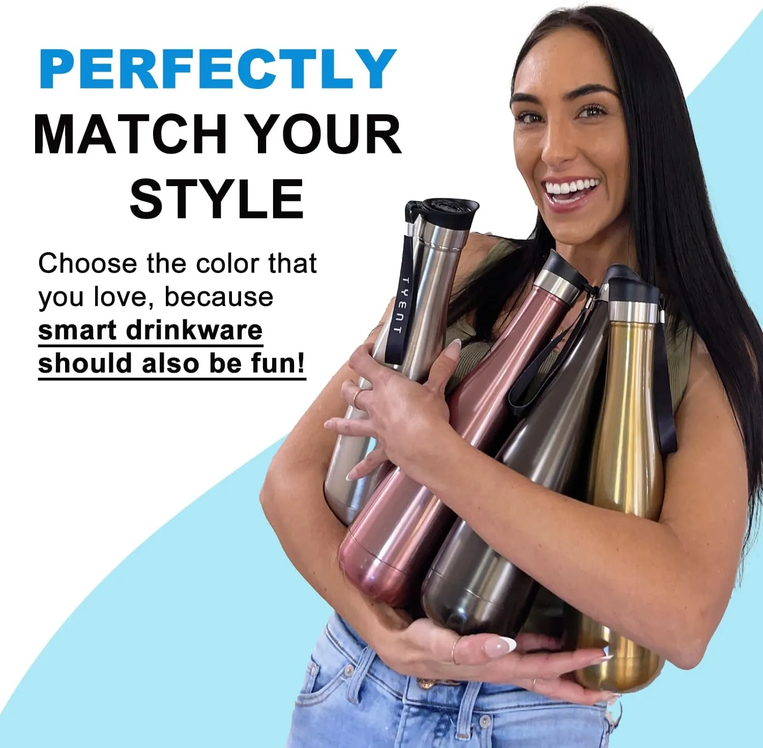 Tyent - Contemporary Drinkware - Insulated Stainless Steel Bottles - Dual Walls - Easy-Sip Cap - Beverages stay Hot or Cold 24 Hours - BPA-Free - Earth-Friendly Reusability - 750ml - Rose Gold