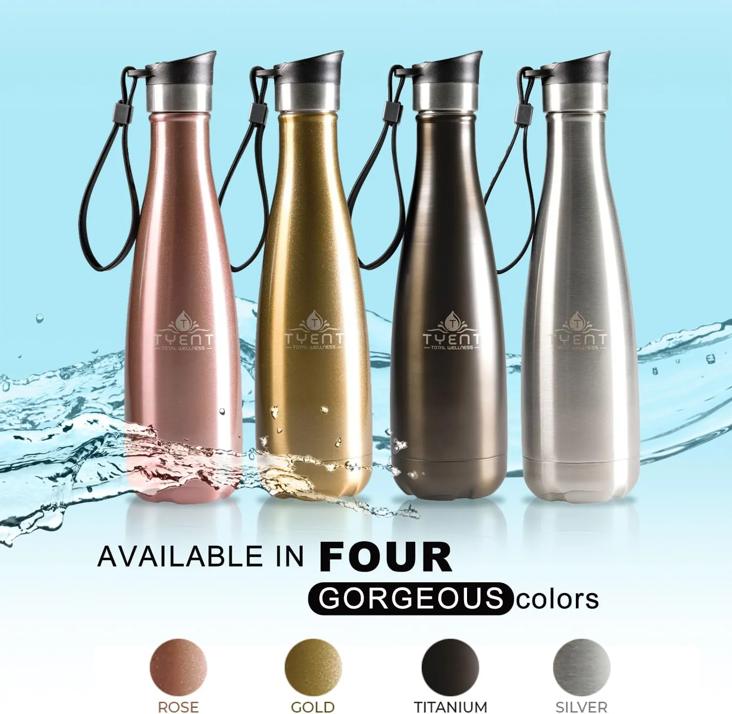 Tyent - Contemporary Drinkware - Insulated Stainless Steel Bottles - Dual Walls - Easy-Sip Cap - Beverages stay Hot or Cold 24 Hours - BPA-Free - Earth-Friendly Reusability - 750ml - Rose Gold