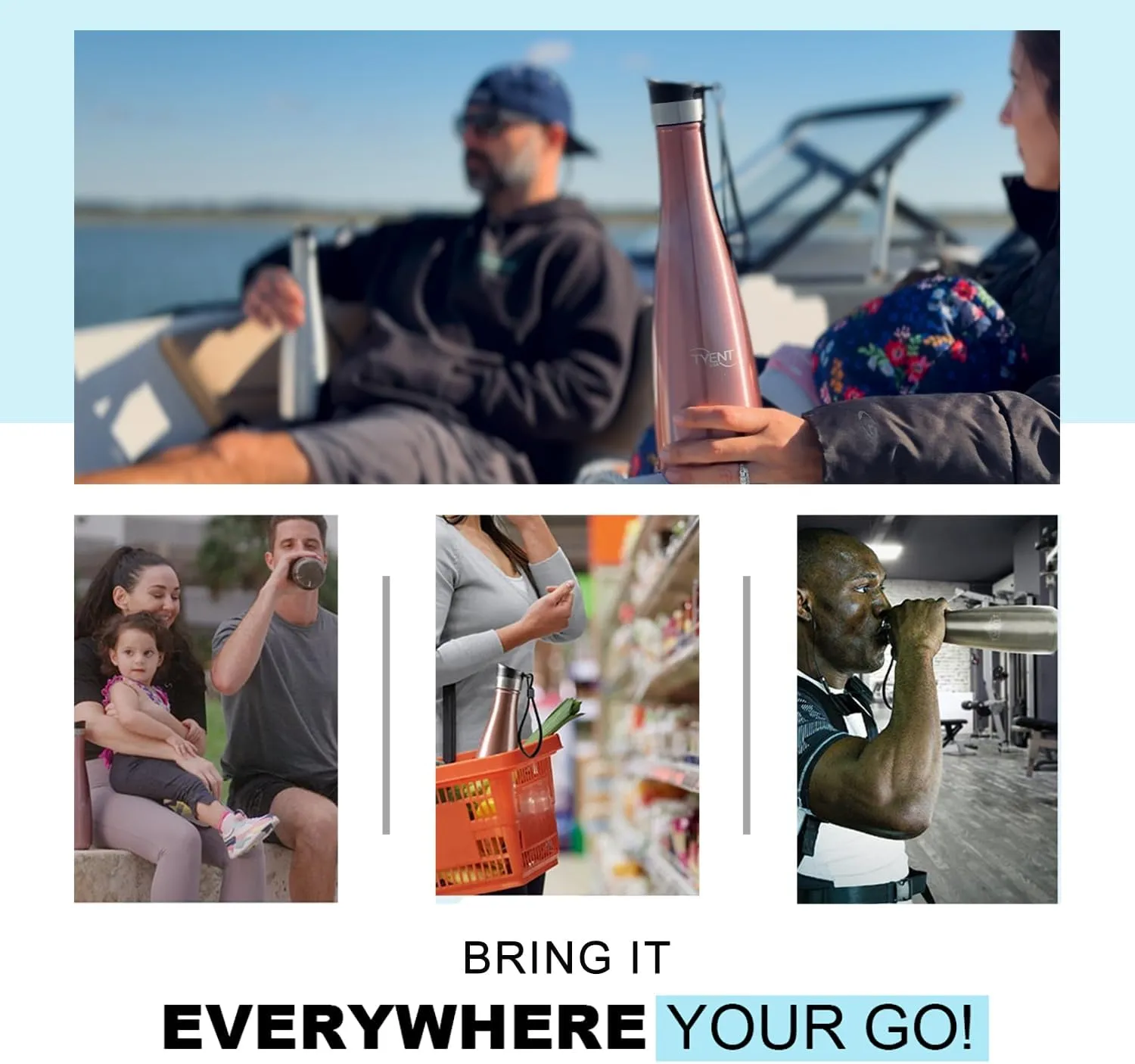 Tyent - Contemporary Drinkware - Insulated Stainless Steel Bottles - Dual Walls - Easy-Sip Cap - Beverages stay Hot or Cold 24 Hours - BPA-Free - Earth-Friendly Reusability - 750ml - Rose Gold
