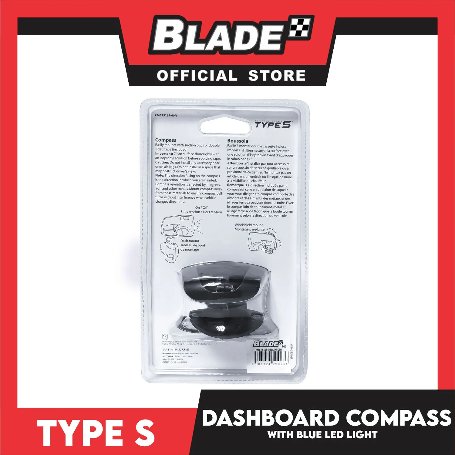 Type S Compass Boussole Dash Or Windshield Mount Blue Led Light CM53516F-60/6 Car Compass, High Precision LED Light Pivoting Compass Navigation
