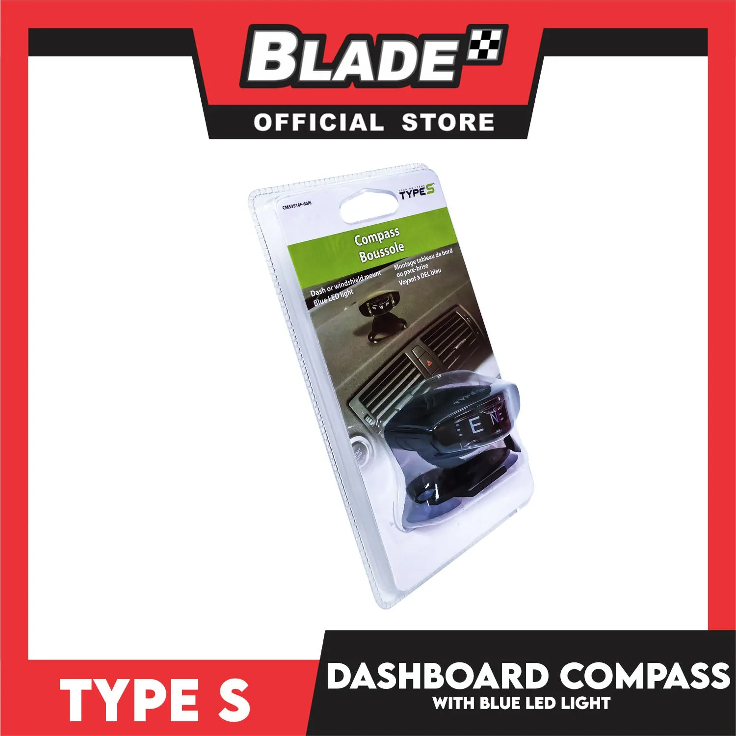 Type S Compass Boussole Dash Or Windshield Mount Blue Led Light CM53516F-60/6 Car Compass, High Precision LED Light Pivoting Compass Navigation