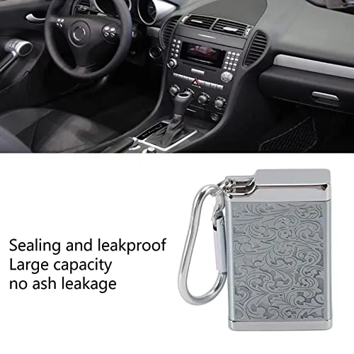 Ubersweet® Portable Ashtray, Fireproof Aluminum Alloy Ashtray Wear-Resistant Ashtray with Carabiner for Office Room (Silver)