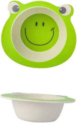 Unbreakable Dinnerware for Boys and Girls Bamboo Fiber Bowl Set Toddler Snack Utensil Set Lids (frog)