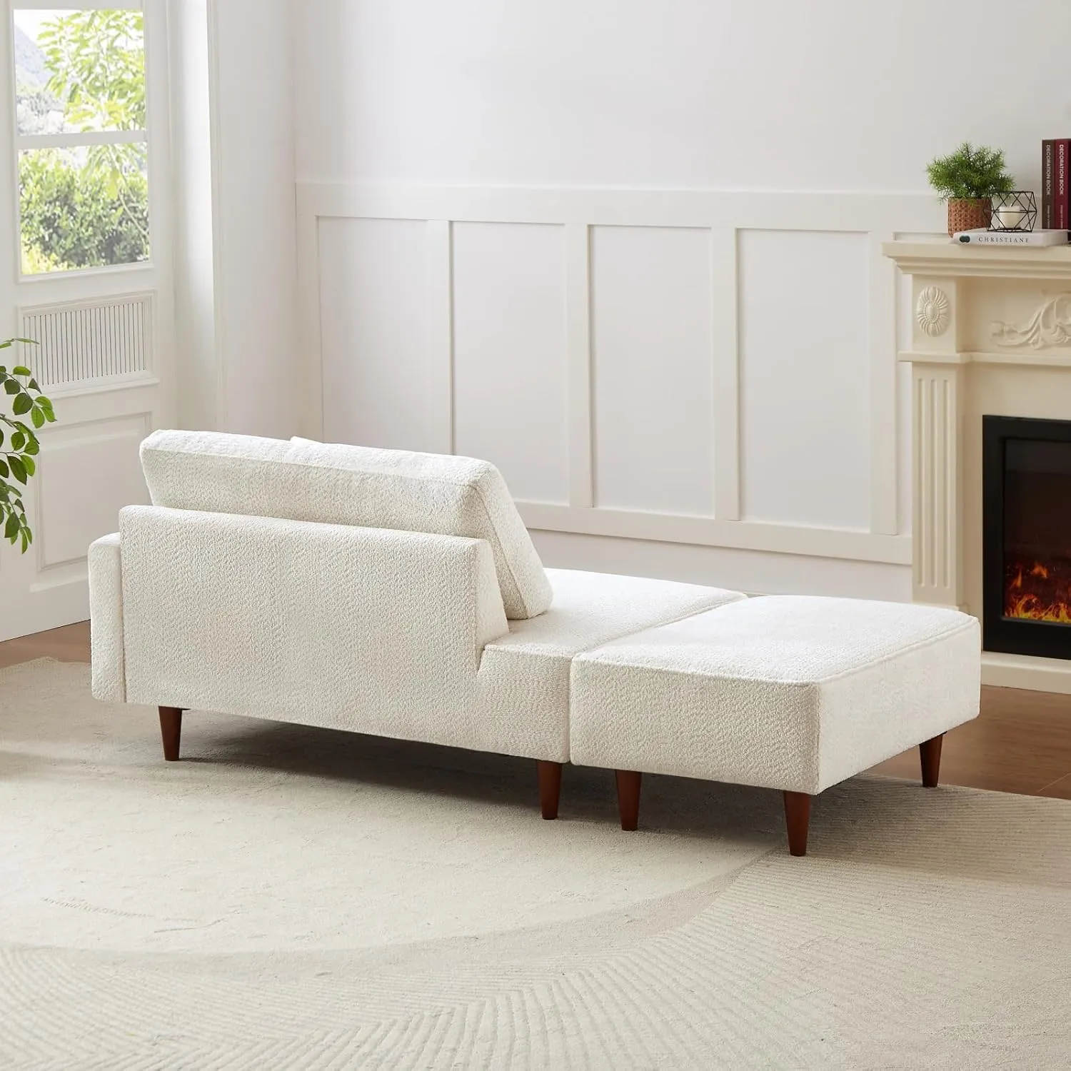 Upholstered Chaise Lounge Chair Indoor with Ottoman Lounge Sofa Indoor Fluffy Boucle Chaise for Office Living Room Bedroom Reading Sleeping Relaxing (Boucle Biege)