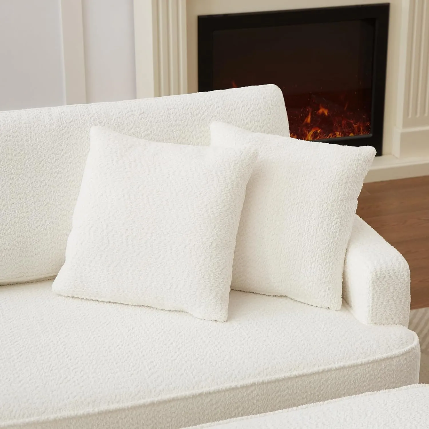 Upholstered Chaise Lounge Chair Indoor with Ottoman Lounge Sofa Indoor Fluffy Boucle Chaise for Office Living Room Bedroom Reading Sleeping Relaxing (Boucle Biege)