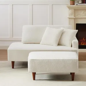Upholstered Chaise Lounge Chair Indoor with Ottoman Lounge Sofa Indoor Fluffy Boucle Chaise for Office Living Room Bedroom Reading Sleeping Relaxing (Boucle Biege)