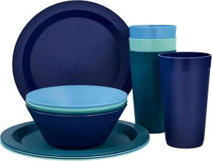 US Acrylic Newport Plastic Plate, Bowl and Tumbler Dinnerware Set for 4 in Coastal Colors | 12-Piece Drinking and Dining Set | Reusable, BPA-free, Made in the USA, Top-rack Dishwasher Safe