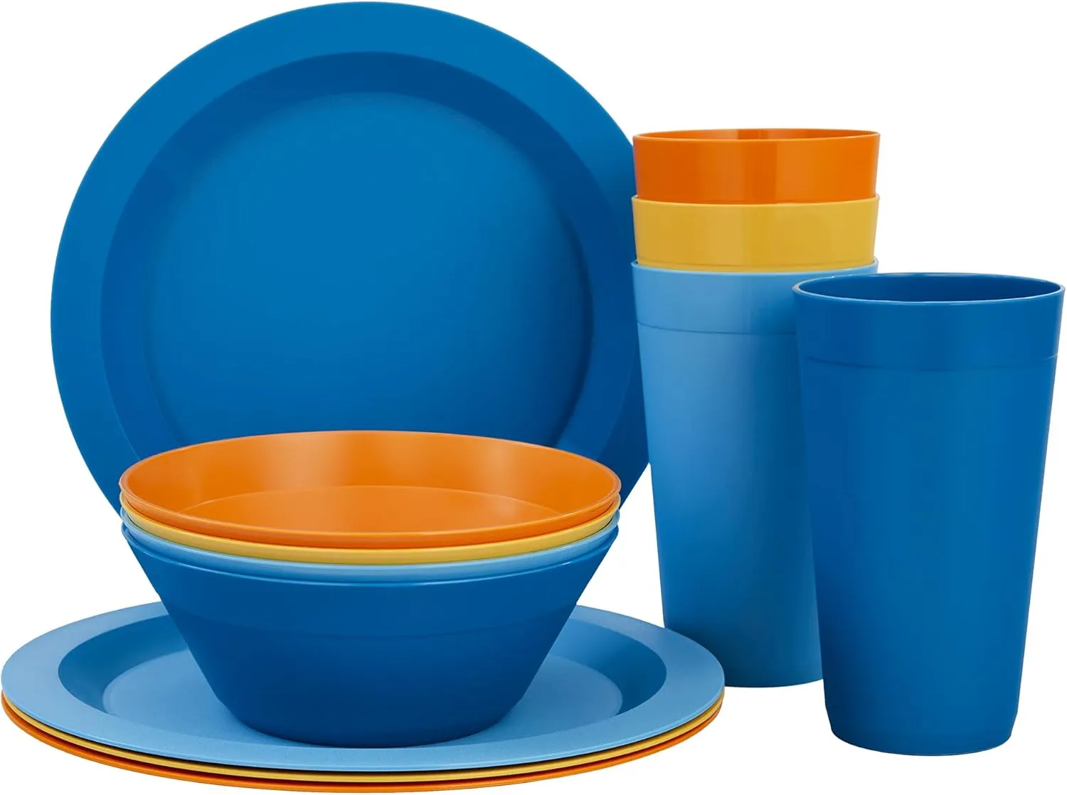 US Acrylic Newport Plastic Plate, Bowl and Tumbler Dinnerware Set for 4 in Sunrise Colors | 12-Piece Drinking and Dining Set | Reusable, BPA-free, Made in the USA, Top-rack Dishwasher Safe