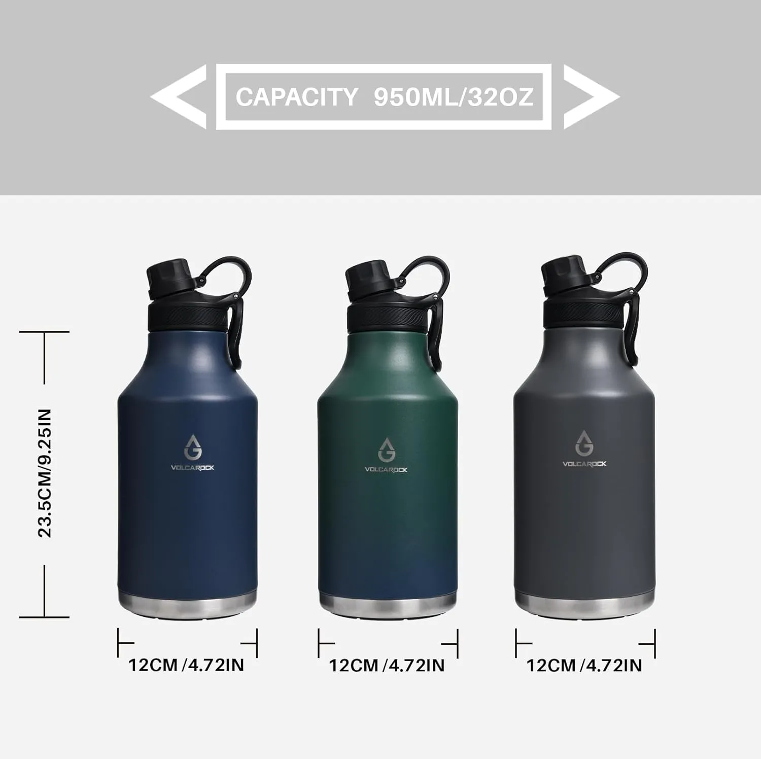Vacuum Insulated Jug with Straw Lid Dustproof, Half Gallon Insulated Beer Growler, 3 Lids Wide Mouth Thermos Mug, Leakproof BPA Free and Dishwasher Safe - 64 Oz Grey