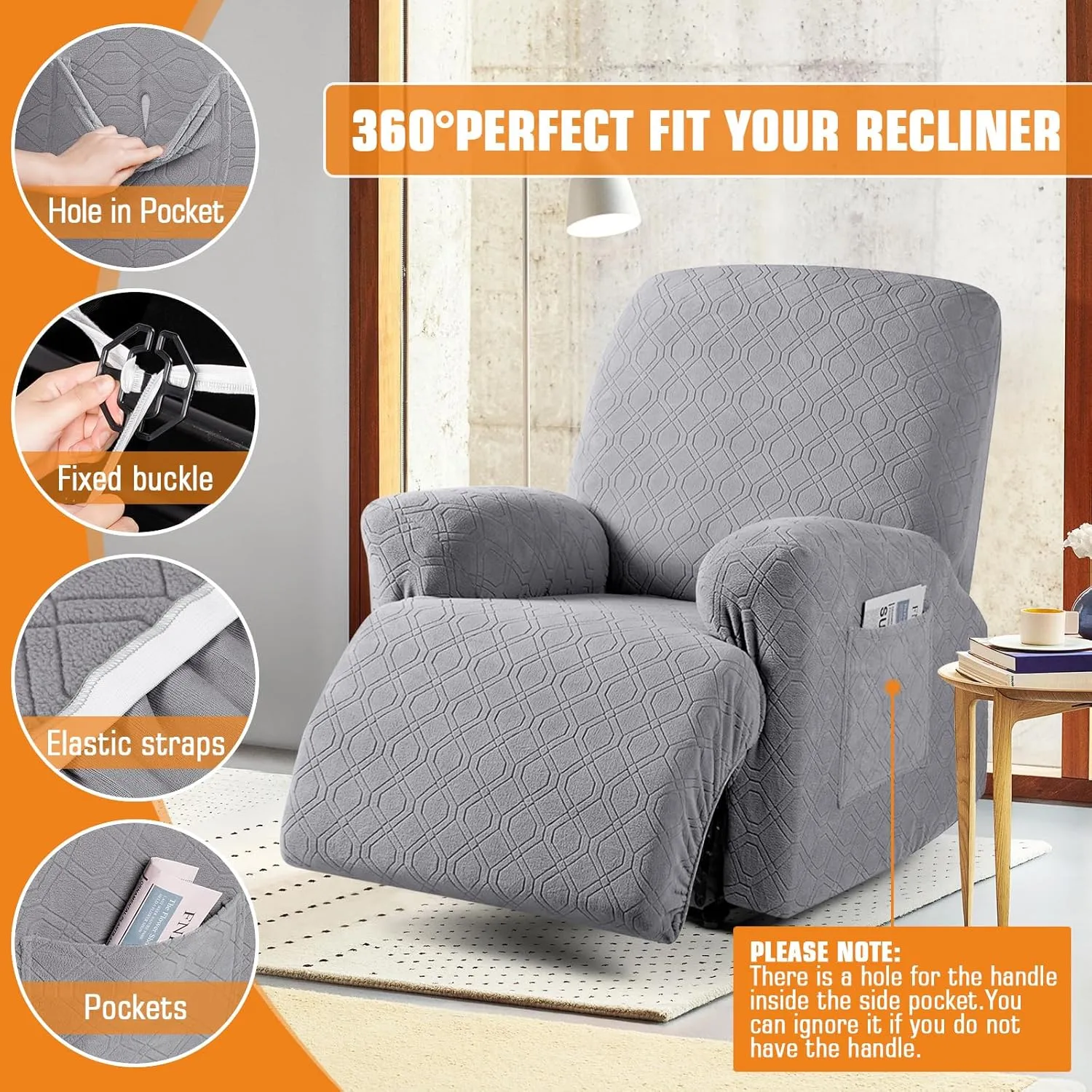 VANSOFY Recliner Chair Cover, 3-Pieces Stretch Recliner Covers for Recliner Chair Soft Reclining Chair Slipcover Furniture Protector for Dogs Cats(Light Gray)
