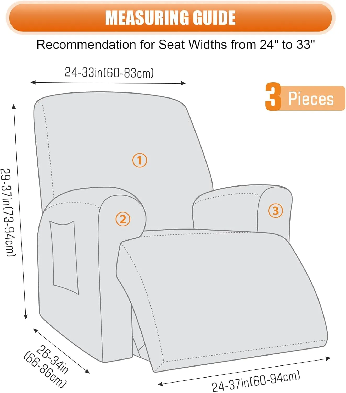 VANSOFY Recliner Chair Cover, 3-Pieces Stretch Recliner Covers for Recliner Chair Soft Reclining Chair Slipcover Furniture Protector for Dogs Cats(Light Gray)